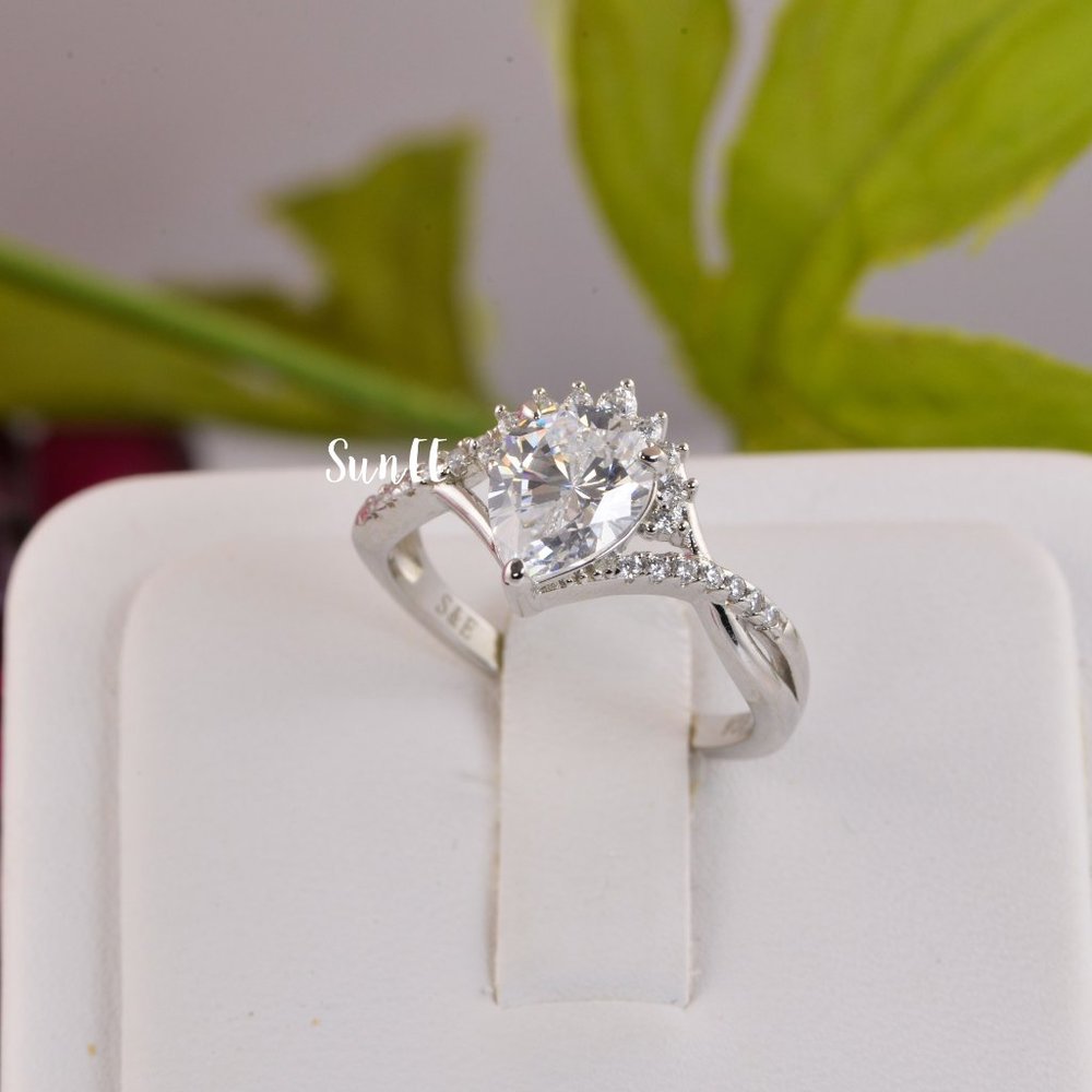New Lab Diamond Halo Pear Engagement Ring - Picture 7 of 11